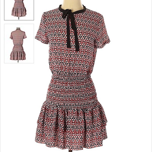 Maje Red and Black Fit and Flare Print Dress - Picture 2 of 12